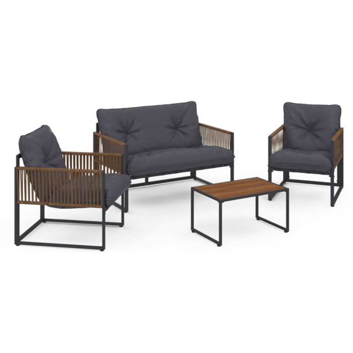 Salon de jardin Ozéa 4 places gris et cordage