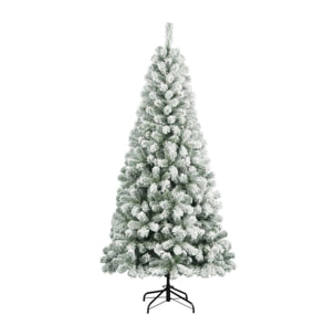 Albero di Natale 210 cm Kris Kringle, Pino artificiale floccato, Albero effetto reale, Alberello natalizio extra folto, 99x99 h210 cm, Verde e Bianco