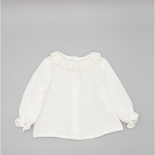 Camisa Blanca De Muselina Plumeti Y Cuello Bordado