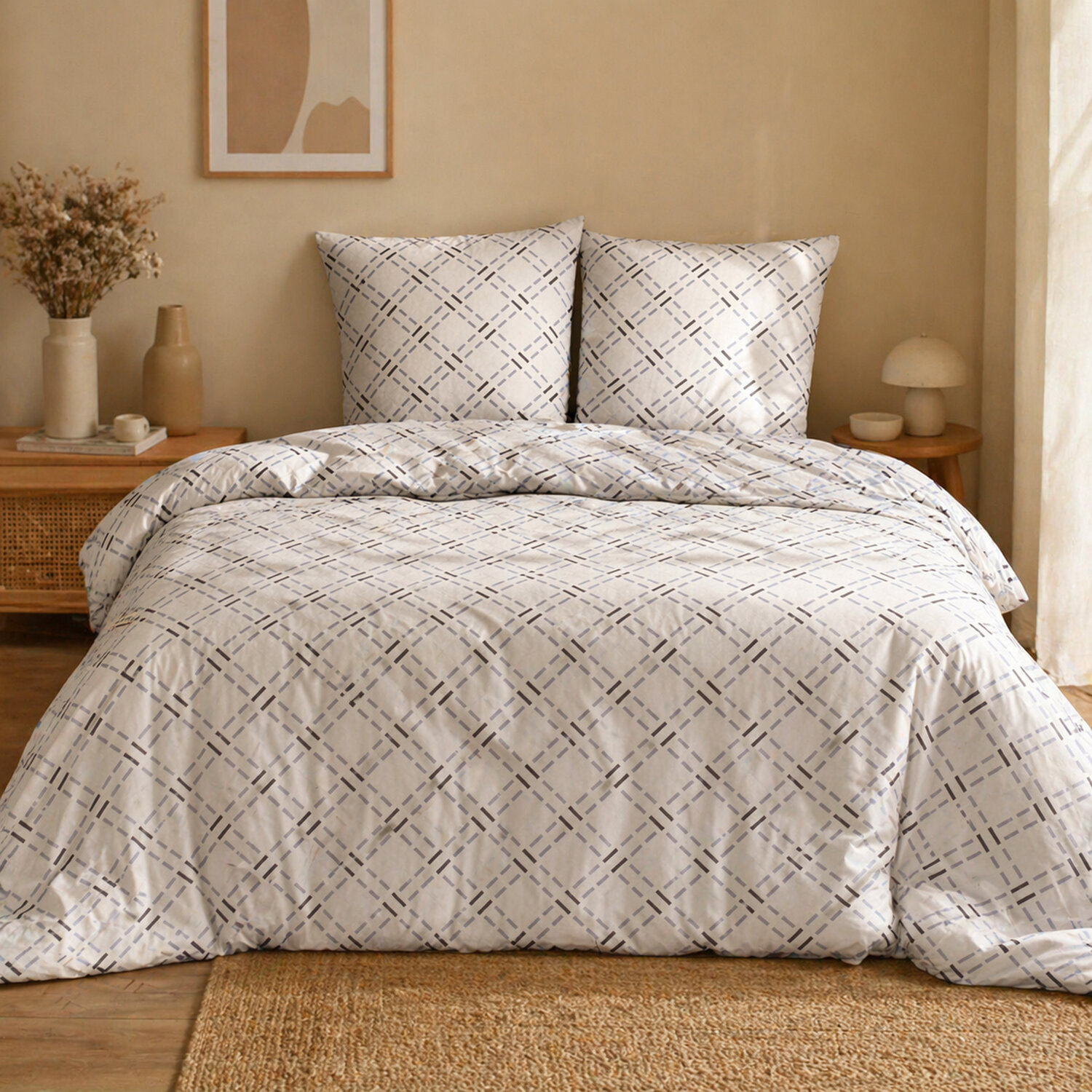Parure housse de couette coton beige