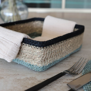 Panier carré en jonc de mer naturel et vert 18cm DUNE