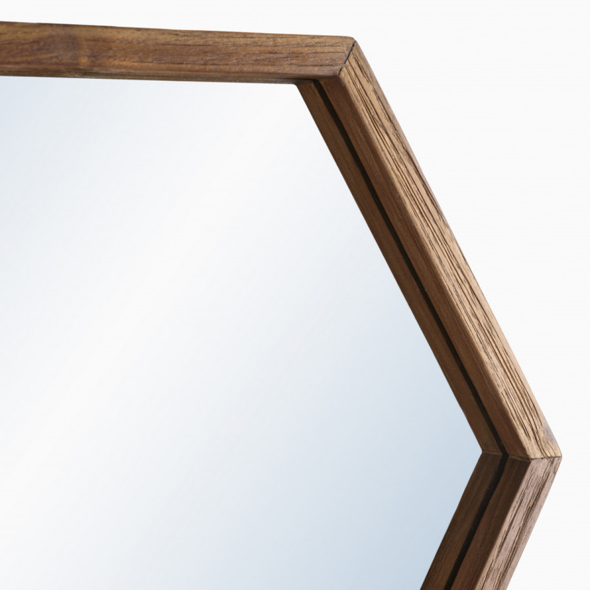 ALIDA - Miroir 'L' marron structure bois teck recyclé forme hexagone