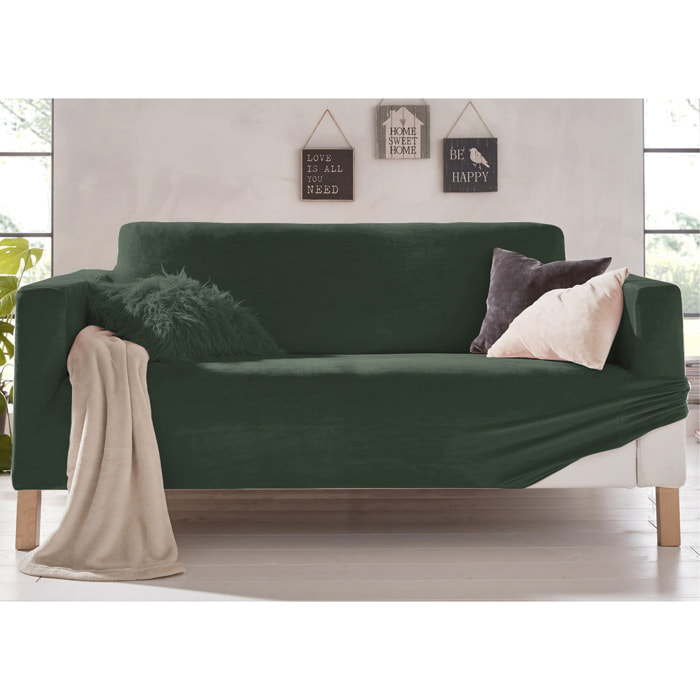 Copridivano 4 Posti Elasticizzato In Tinta Unita Effetto Velluto Modello Morbidissimo Colore Verde