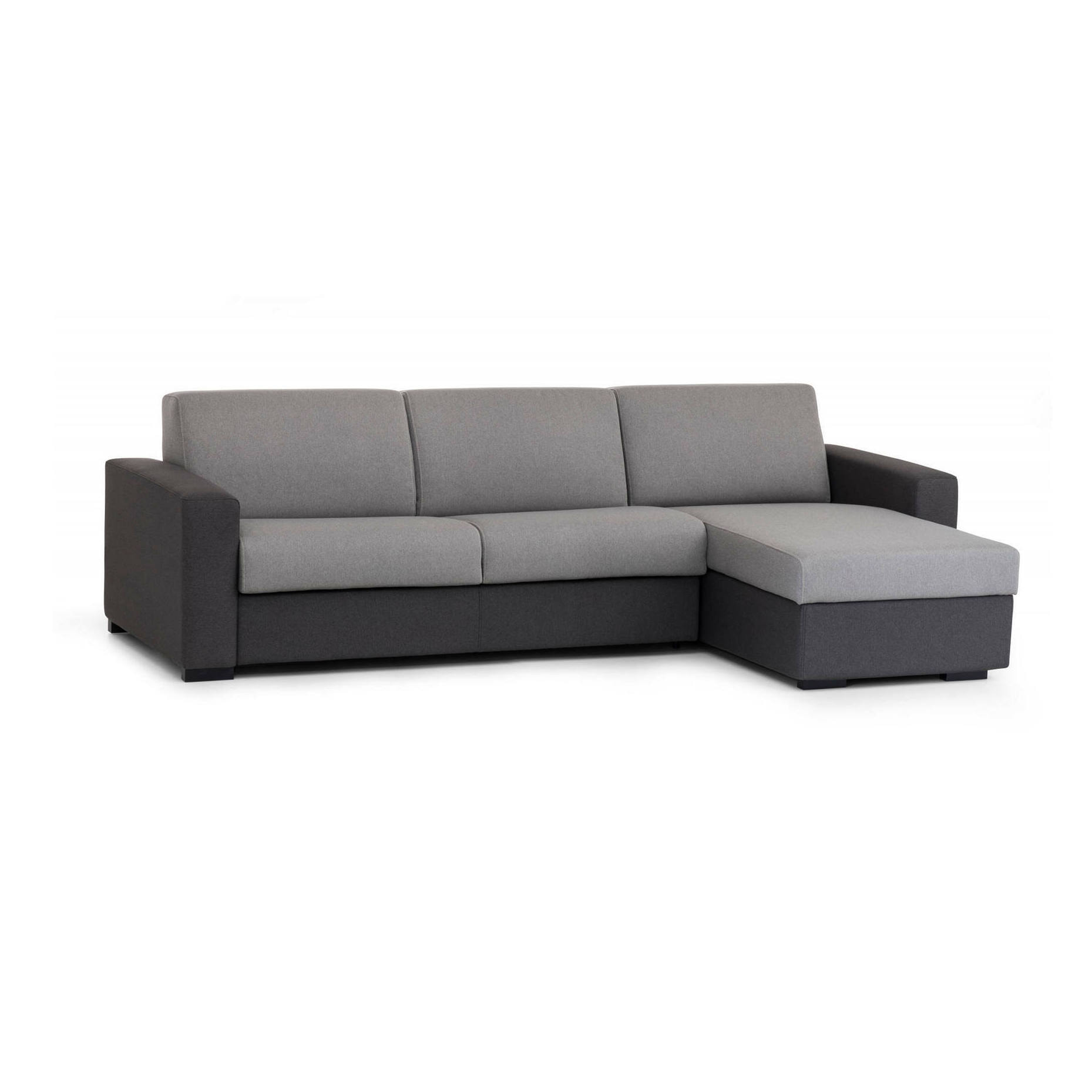Divano fisso con penisola Azechiele, Sofà ad angolo, Penisola contenitore reversibile, Braccioli slim, 100% Made in Italy, Cm 260x95h90, Grigio bicolor