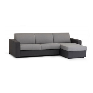 Divano fisso con penisola Azechiele, Sofà ad angolo, Penisola contenitore reversibile, Braccioli slim, 100% Made in Italy, Cm 260x95h90, Grigio bicolor