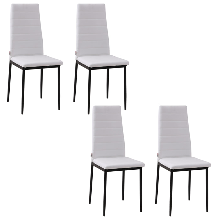 Pack de 4 Sillas de Comedor Modernas, Sillas de Cocina Tapizadas en Lino Sintético con Respaldo Alto y Patas de Metal, para Salón, Blanco