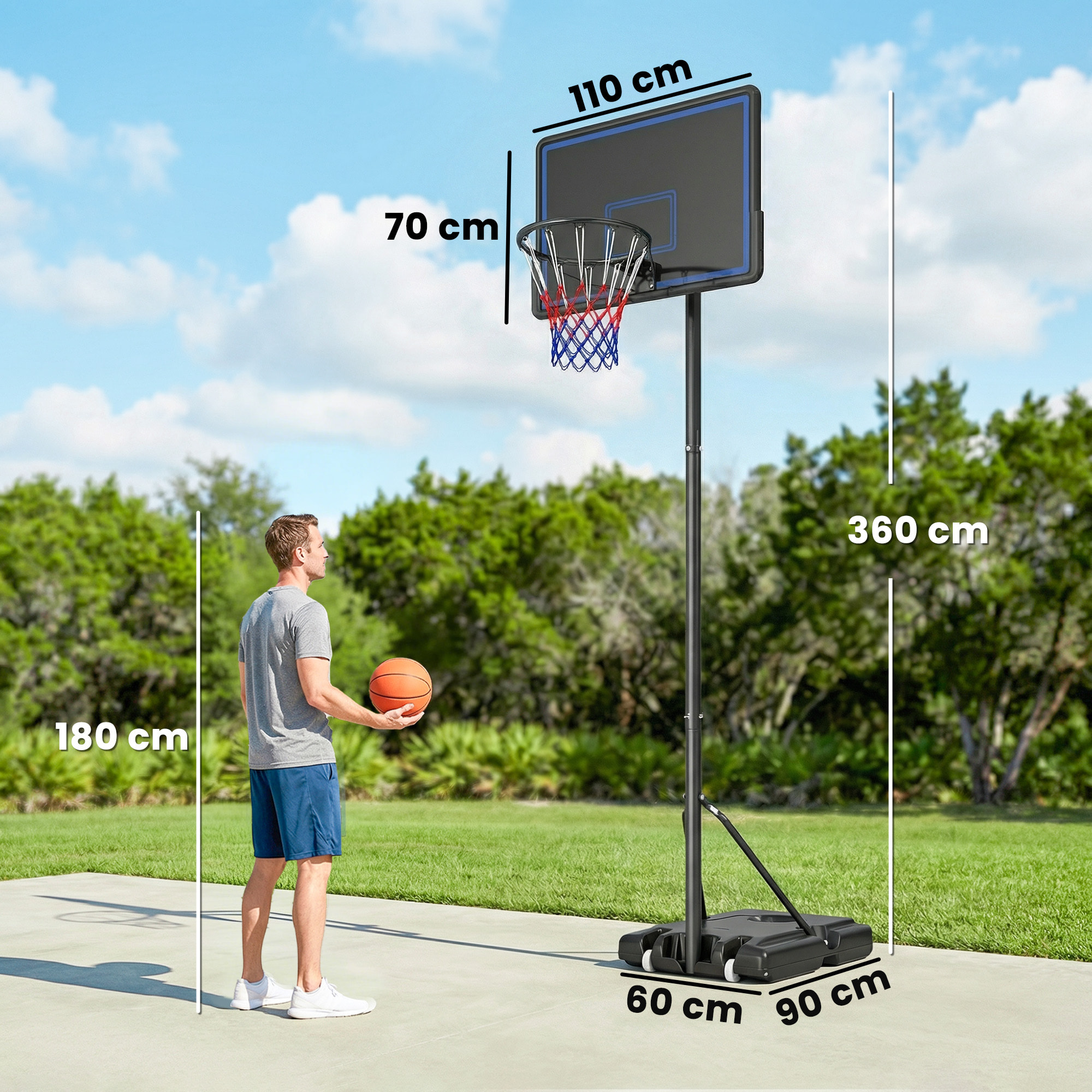 Panier de basketball sur pied mobile réglable H.1,35-3,05 m