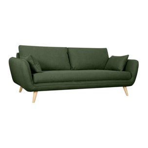 Canapé scandinave 3 places en tissu vert kaki et bois clair CREEP