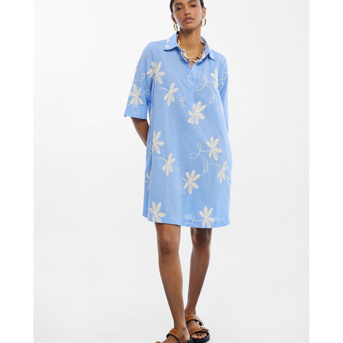 Abito camicia in cotone con ricamo floreale
