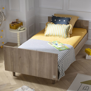 Lit junior 190x90cm avec sommier et matelas - décor bois chêne mokka