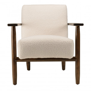 GASTON - Fauteuil tissu bouclette écru structure et accoudoirs en bois