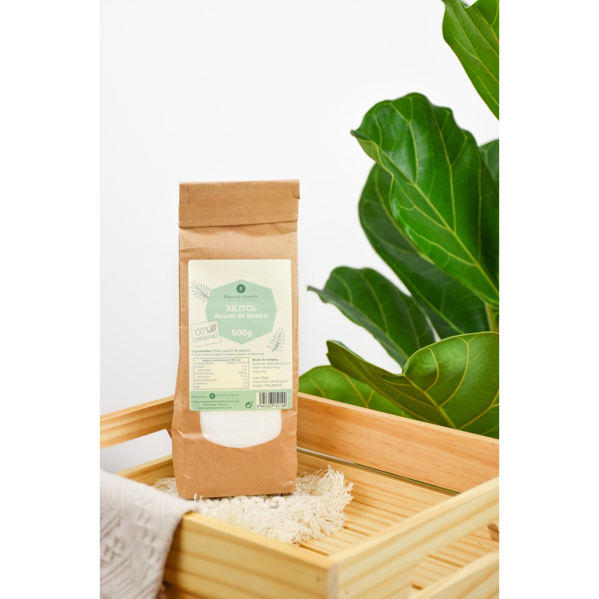 PLANETA HUERTO | Azúcar de Abedúl Xilitol 500 g Endulzante Natural Bajo en Calorías - Azucar Abedul Ideal para Diabéticos y Protección Dental | Sin Glucosa | Bolsa Compostable