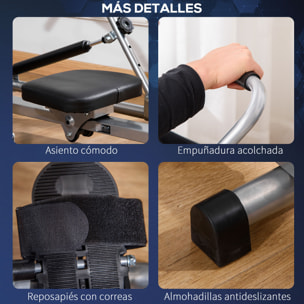 Máquina de Remo Hidráulico Plegable con 4 Niveles de Resistencia Monitor Digital y Pedal Antideslizante para Fitness en Casa Acero 129x70x70 cm Negro y Plata