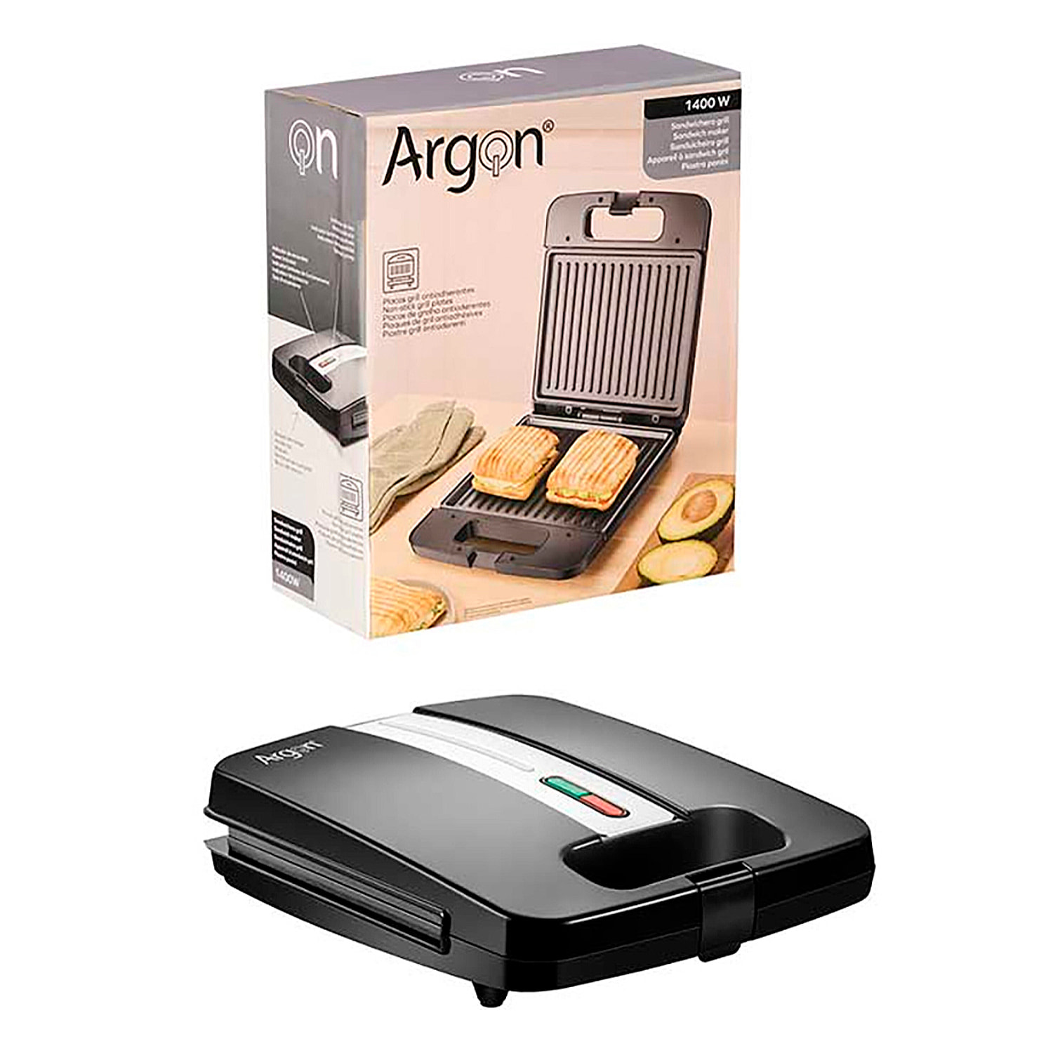 Sandwichiera grill con 1400W di potenza.
