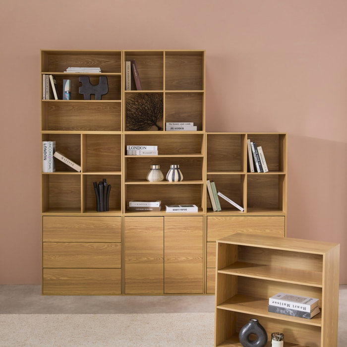 Kit étagère, bibliothèque modulable décor bois 9 éléments KOMPO