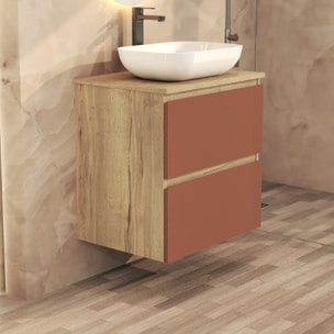 Conjunto de Baño Nia | Mueble Suspendido | 60 cm Scarlato | Dos Cajones | Lavabo Sobrepuesto | No incluye Espejo | Mueble Montado| Alday