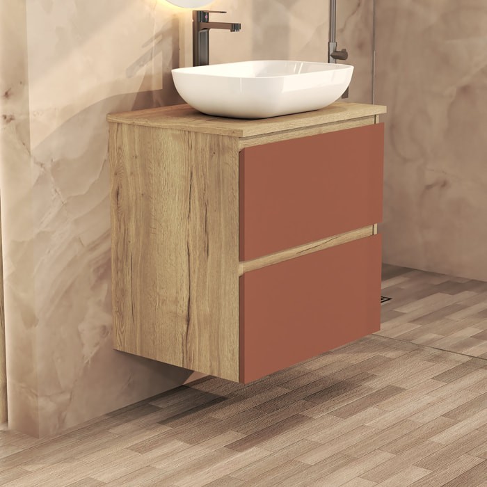 Conjunto de Baño Nia | Mueble Suspendido | 60 cm Scarlato | Dos Cajones | Lavabo Sobrepuesto | No incluye Espejo | Mueble Montado| Alday
