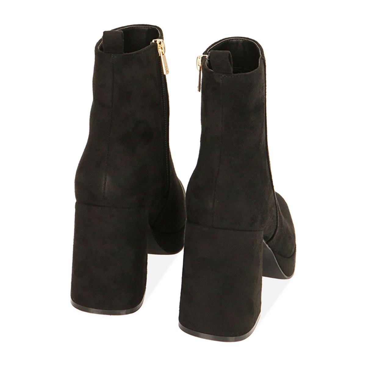 Ankle boots neri in microfibra, tacco 9,5 cm