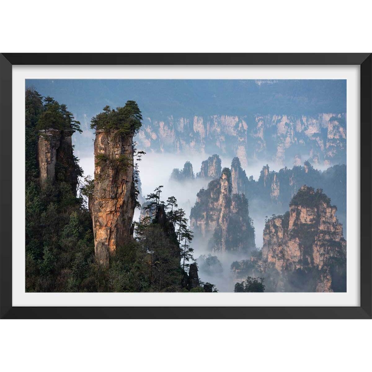 Affiche Roches en Asie Affiche + cadre en bois - Noir