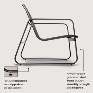 Conjunto de jardín 4 plazas, mesa centro+sofá+sillones de acero negro