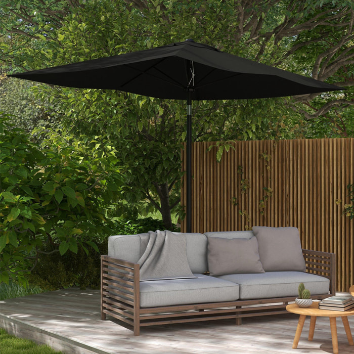 Parasol rectangulaire inclinable de jardin avec manivelle métal polyester haute densité anti UV 50+ noir