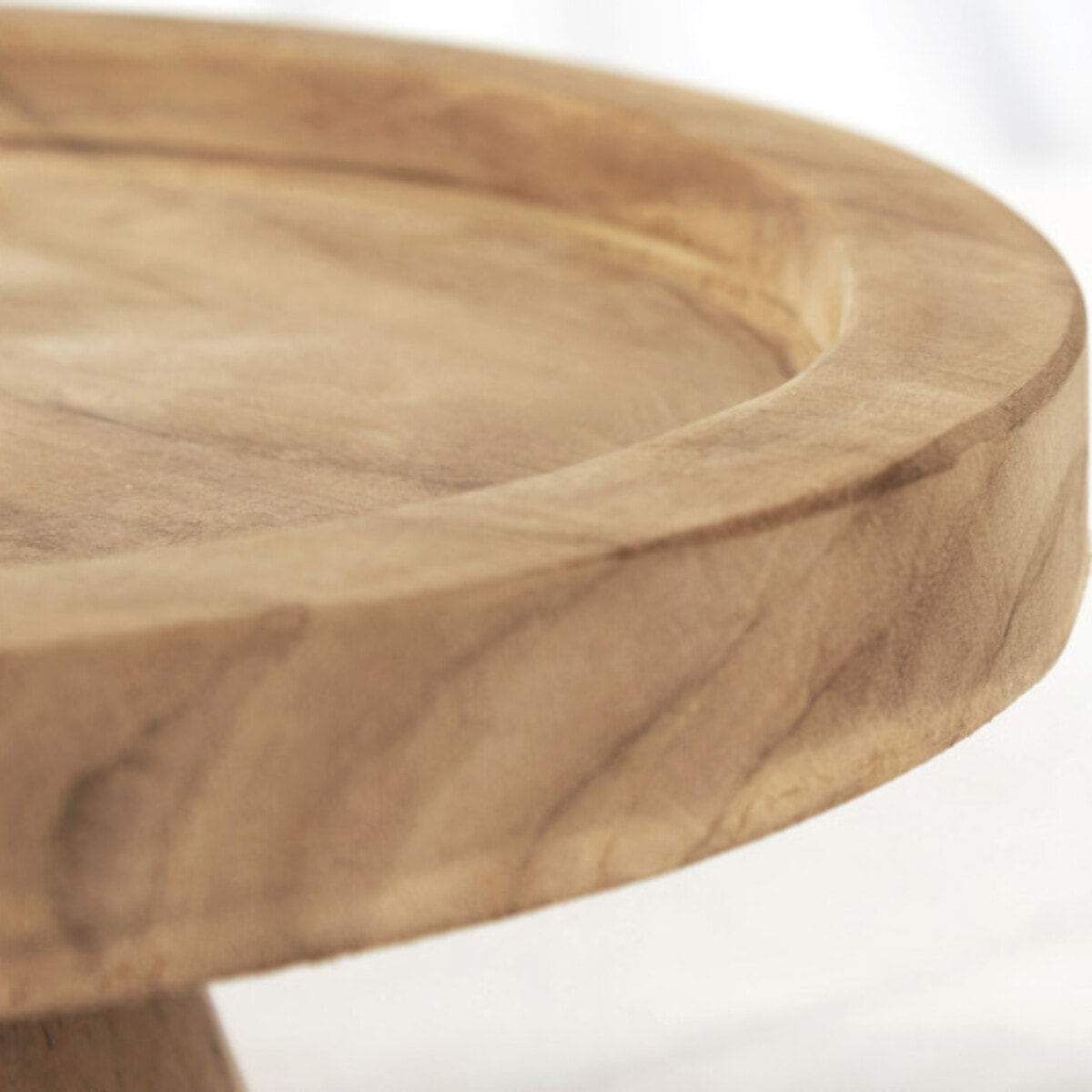 Plateau / Présentoir rond sur pied D. 27 cm en bois de teck - LADY
