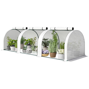 Mini serre de jardin serre à tomates 2,95L x 1l x 0,8H m acier PE haute densité 140 g/m² anti-UV 3 fenêtres zip enroulables blanc