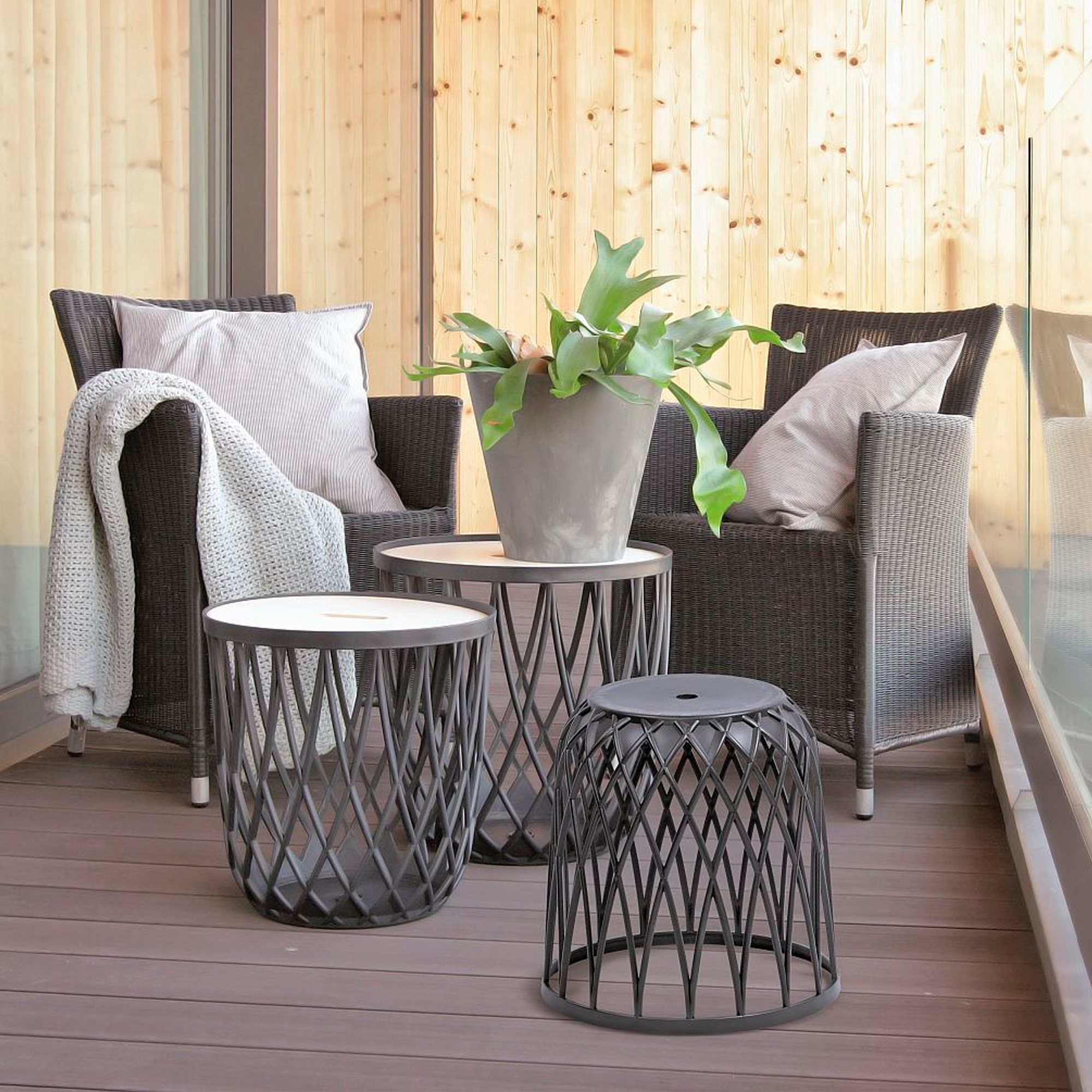 Set de 5 cestas multifuncionales 55l (con tapa de madera) + 4x35l prosperplast uniqubo de plastico en color gris