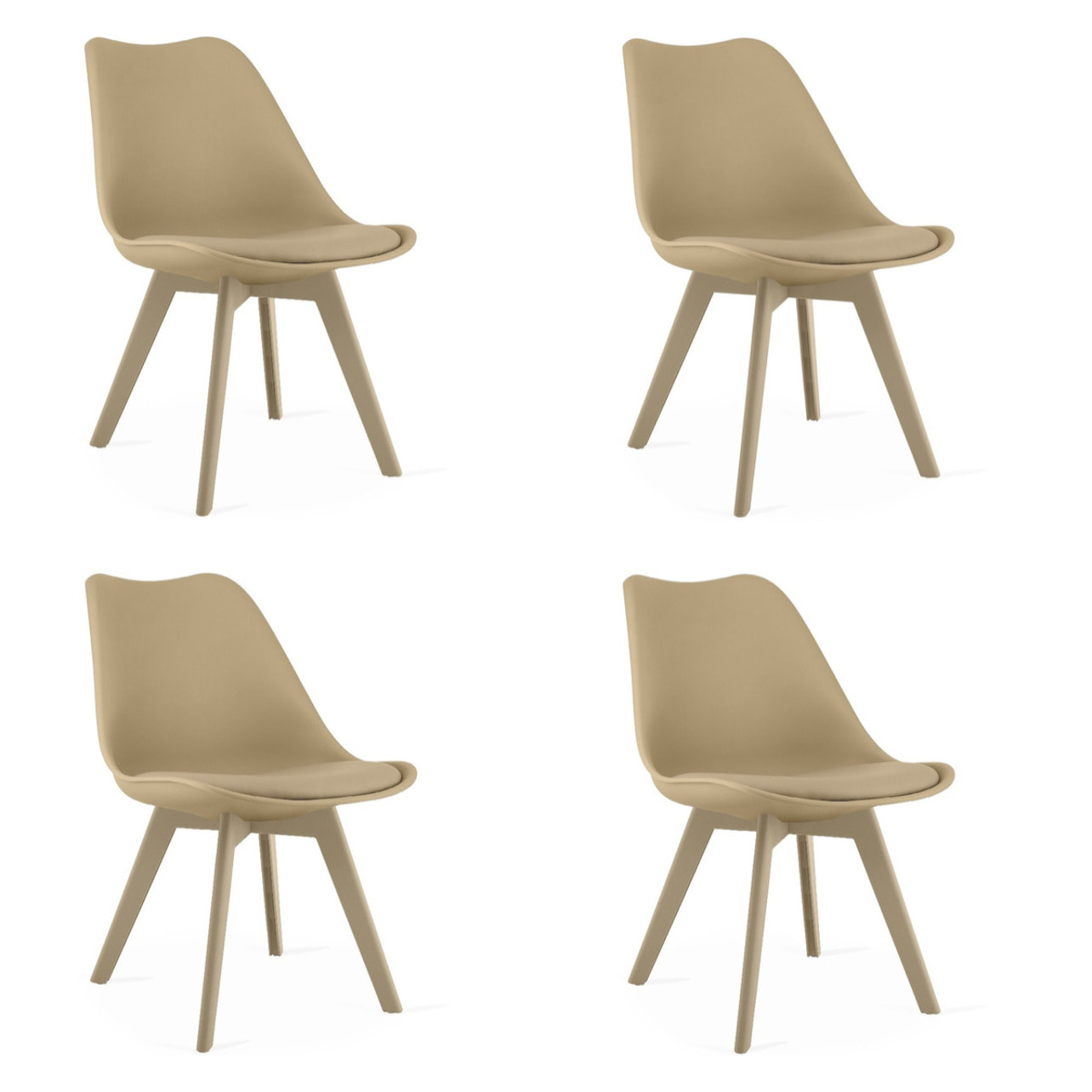 Set di 4 Sedie Mark in Polipropilene con Cuscino Beige