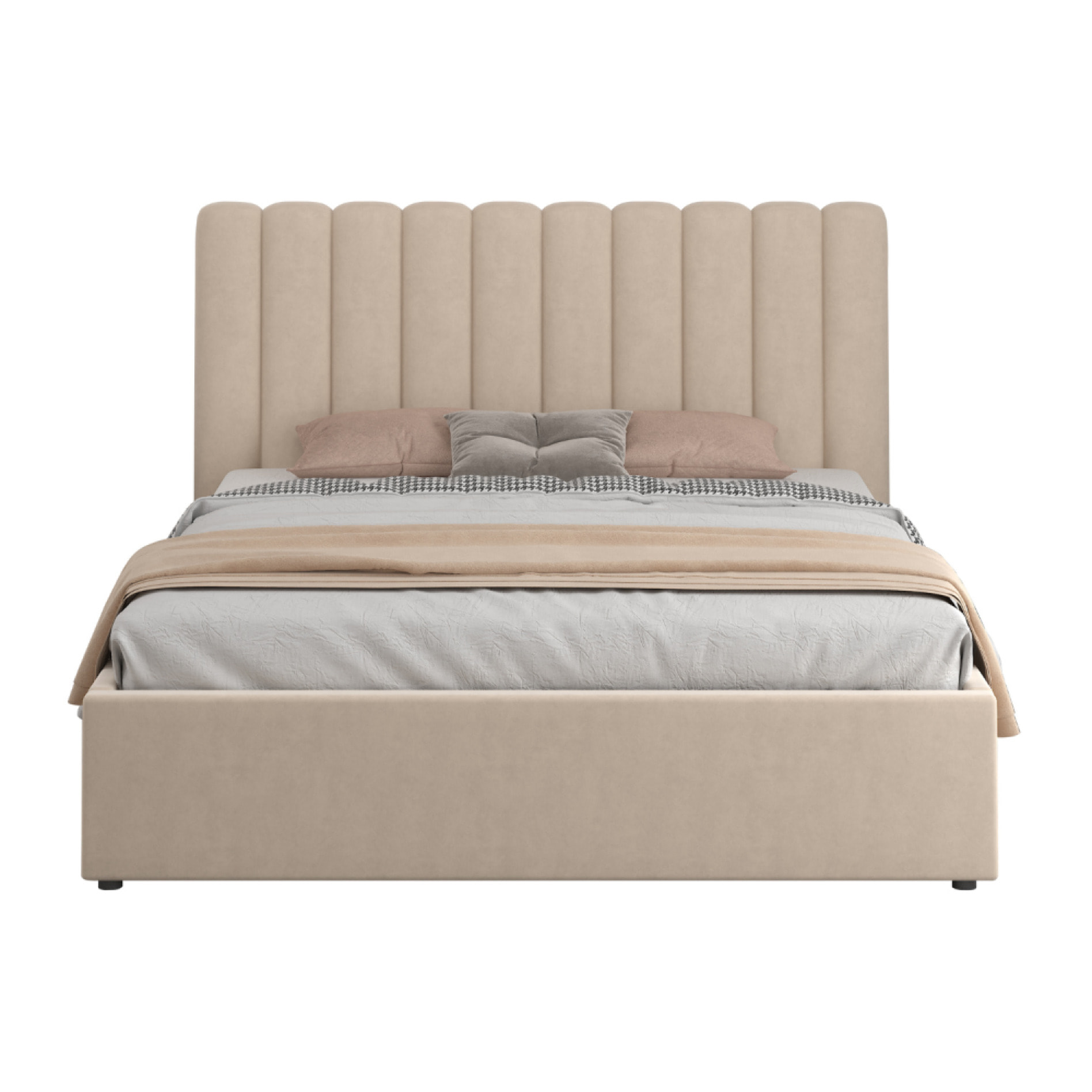 LEANA Lit avec coffre de rangement 160x200cm velours beige