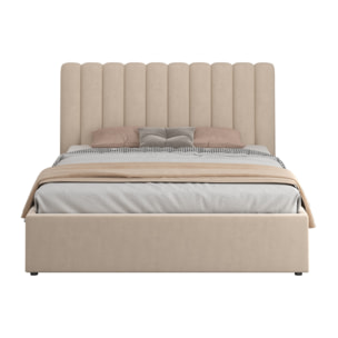 LEANA Lit avec coffre de rangement 160x200cm velours beige