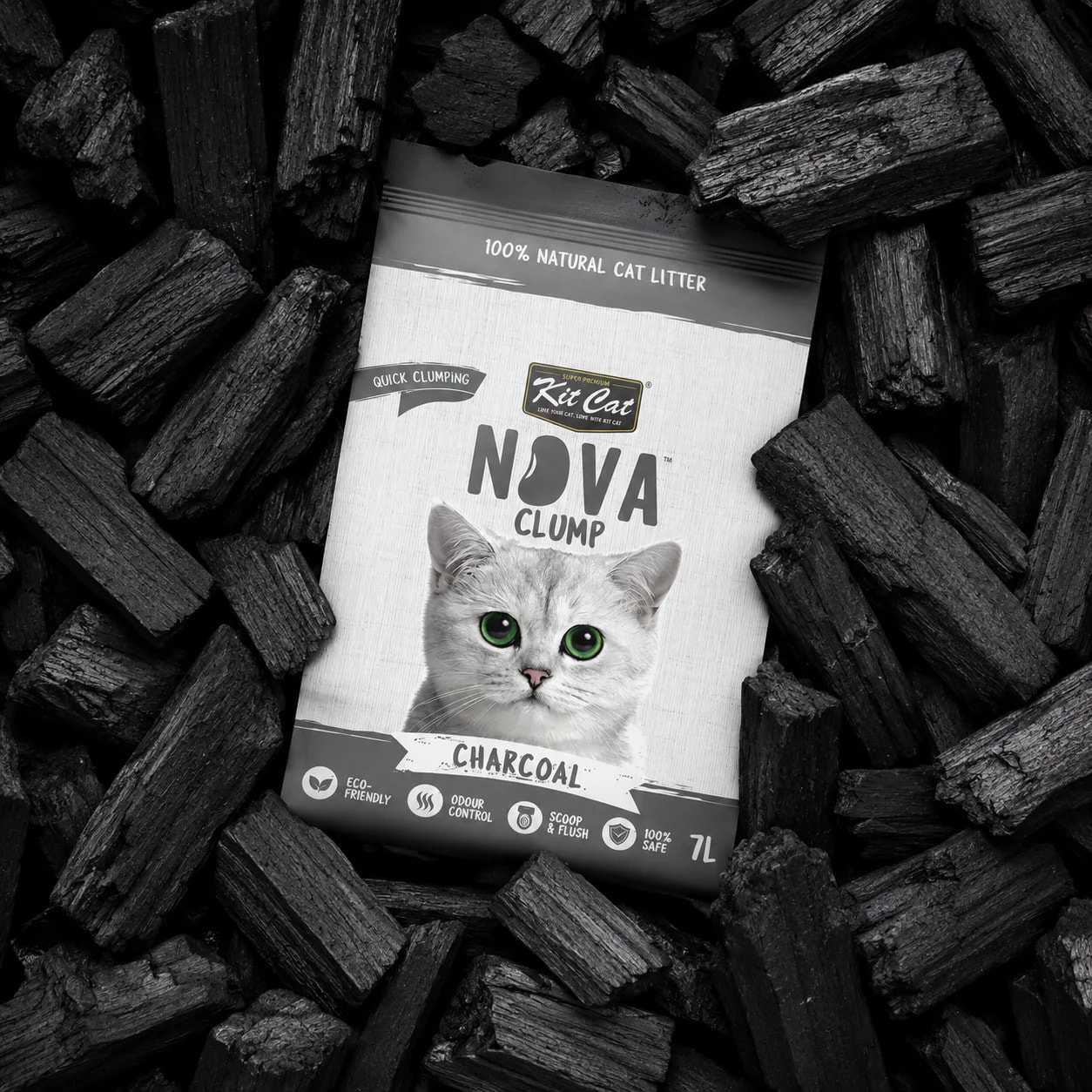 Pack 6 Kit Cat Arena Eco Nova Clump - Charcoal 7 L Arena para gatos - Carbón Activo Control de Olores