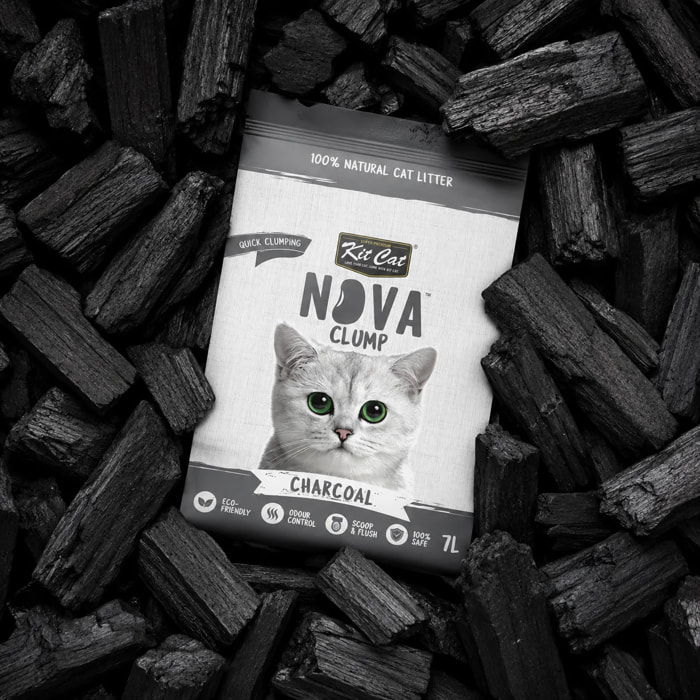 Pack 6 Kit Cat Arena Eco Nova Clump - Charcoal 7 L Arena para gatos - Carbón Activo Control de Olores