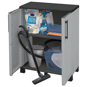 Armario de media altura en polipropileno, con bisagras de acero, balda y patas regulables