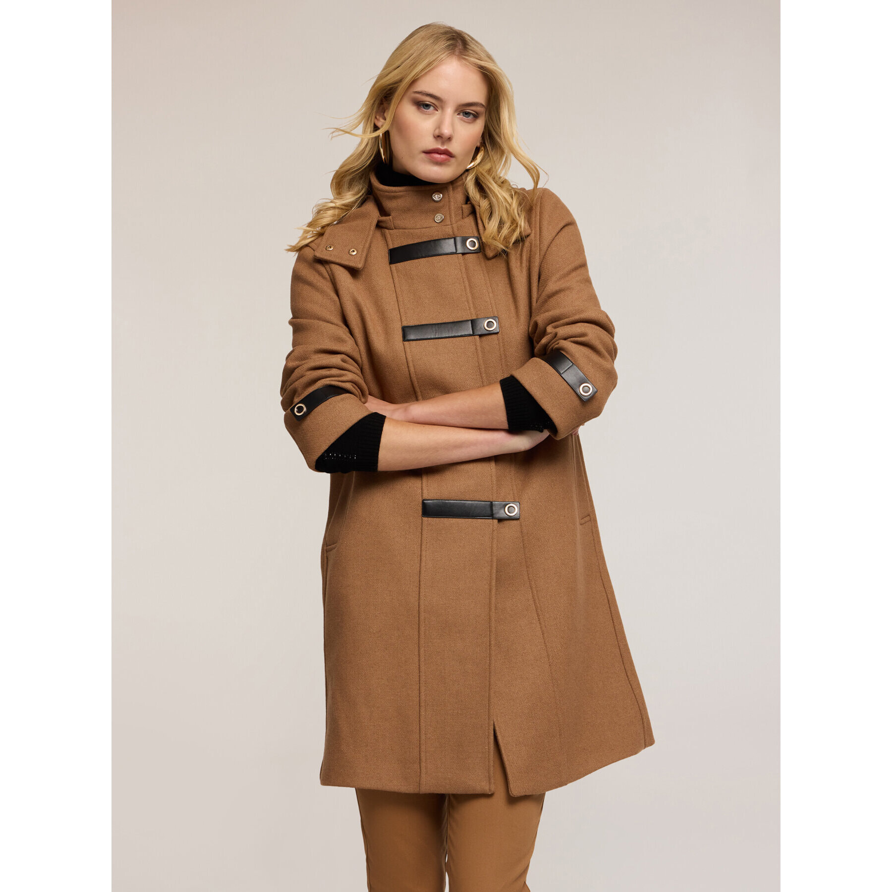 Motivi - Cappotto in panno misto lana con inserti - Marrone