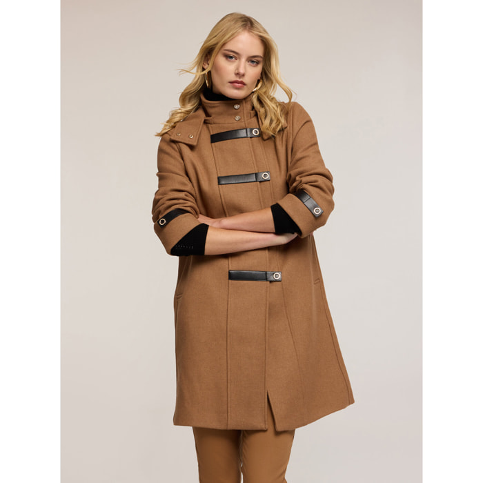 Motivi - Cappotto in panno misto lana con inserti - Marrone