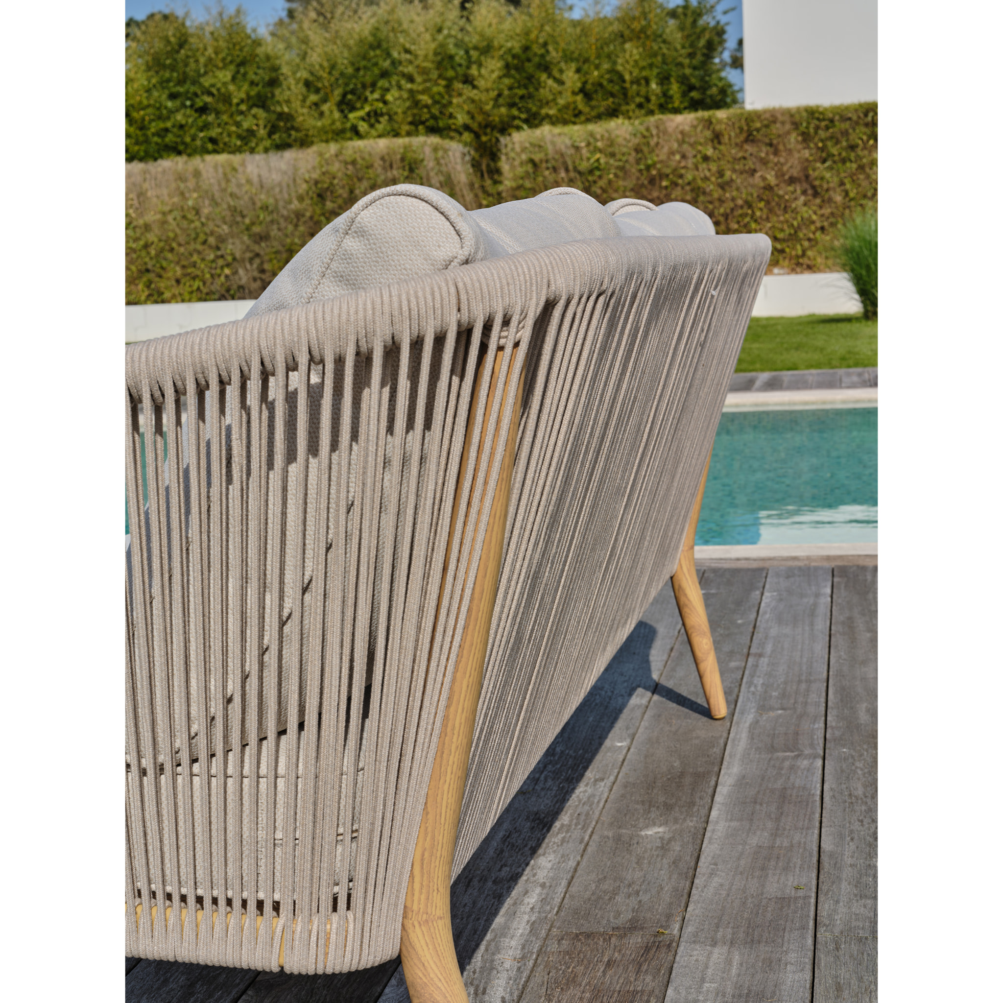 IBARRA - Salon bas de jardin 5 pl en aluminium imitation bois et corde tissée