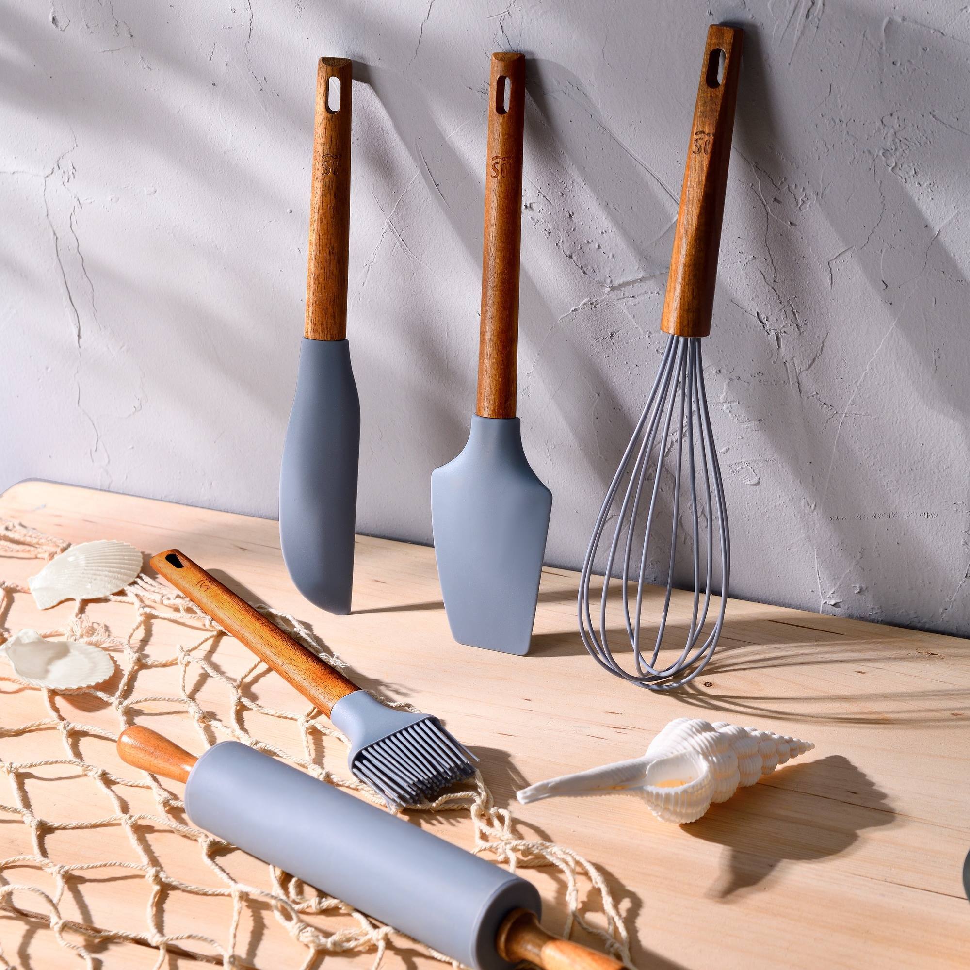 Set de 5 utensilios de cocina de silicona y madera de acacia san ignacio