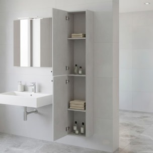 Mobile Alto Da Bagno Sospeso Con 2 Ante E 3 Mensole Interne Colonna Moderna Sospesa Salvaspazio Melaminico Chiusura Assistita Design Industriale Lavanderia Ingresso 150 x 30 x 25 Cm Grigio Cemento
