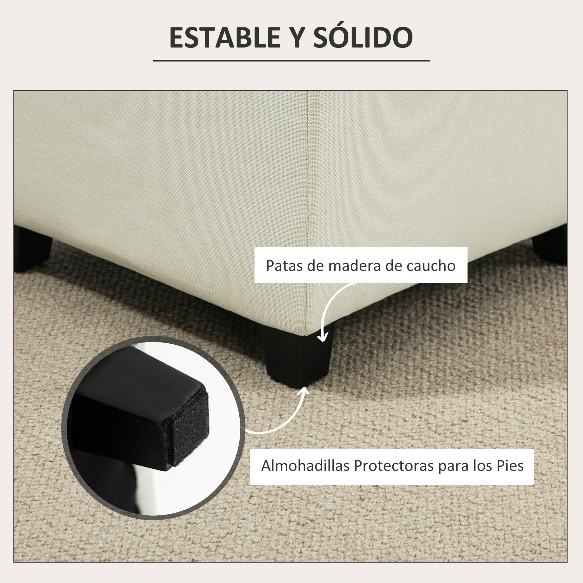 Reposapiés de Salón Taburete Bajo Tapizado en Lino Otomana Cuadrada con Bolsillo Lateral Tapa con Botones Acolchados y Marco de Madera para Sala de Estar Dormitorio Crema