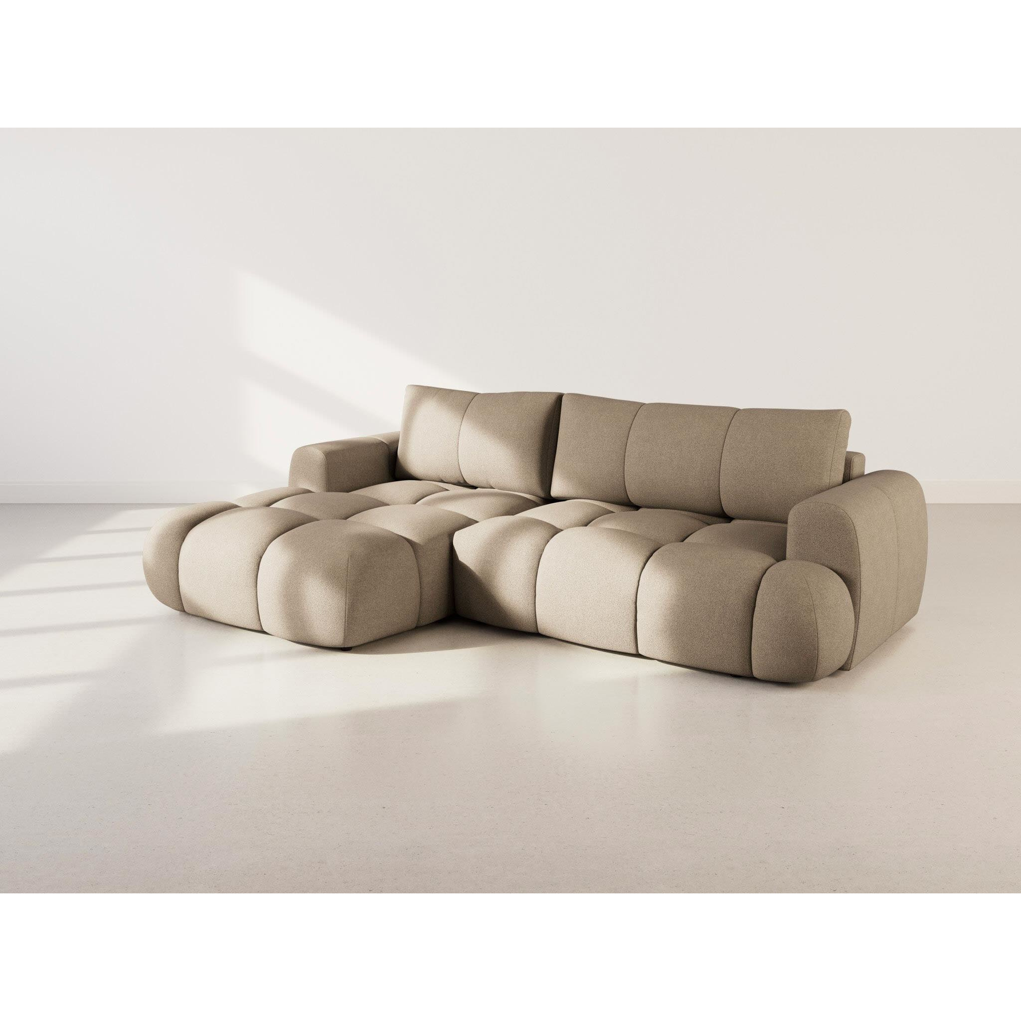 Yulin - Canapé d'angle gauche 4 places convertible avec coffre en tissu bouclette - Marron