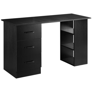 Bureau informatique meuble de bureau 3 tiroirs coulissants + 3 étagères grand plateau 120L x 49l x 72H cm MDF noir