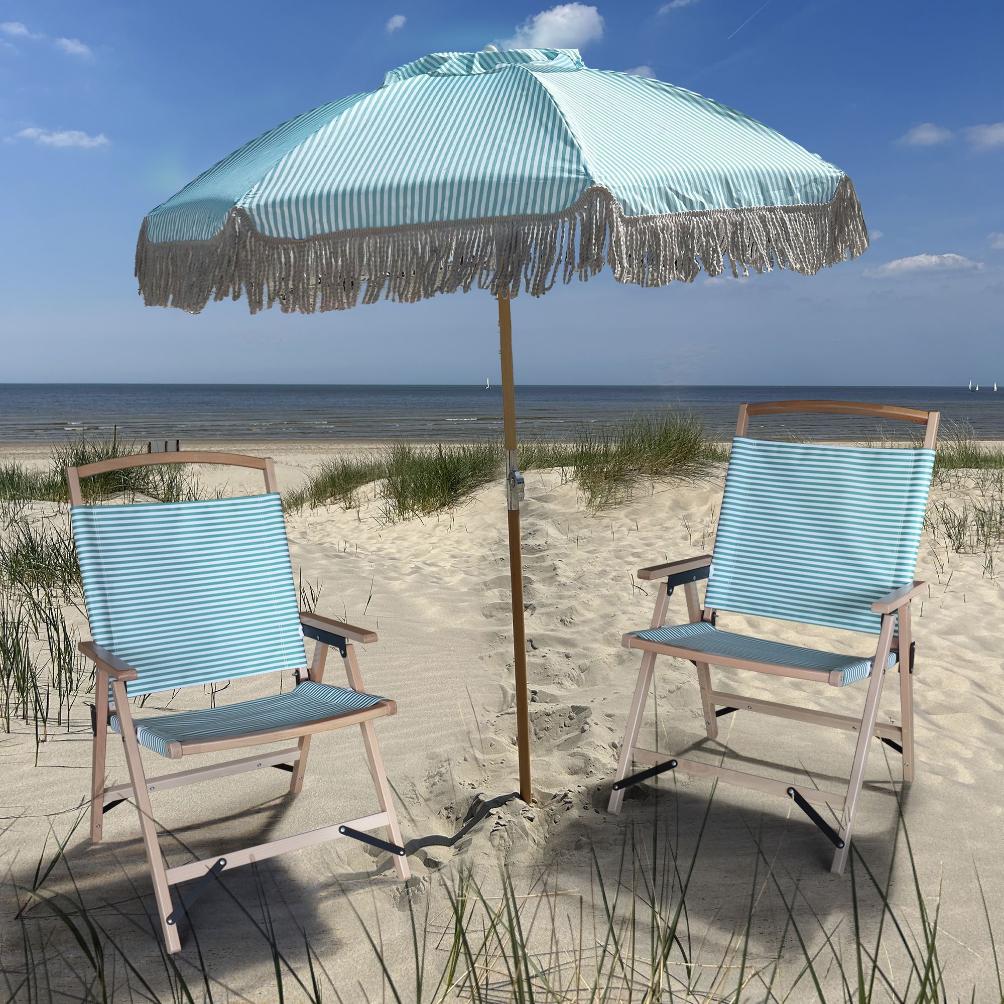 Lot de 2 chaises de plage vertes et parasol assorti PLAYA