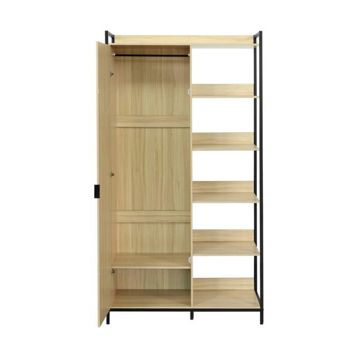 Module dressing noir avec 1 penderie. 6 étagères et 1 porte. L 100 x P 48 x H 190 cm