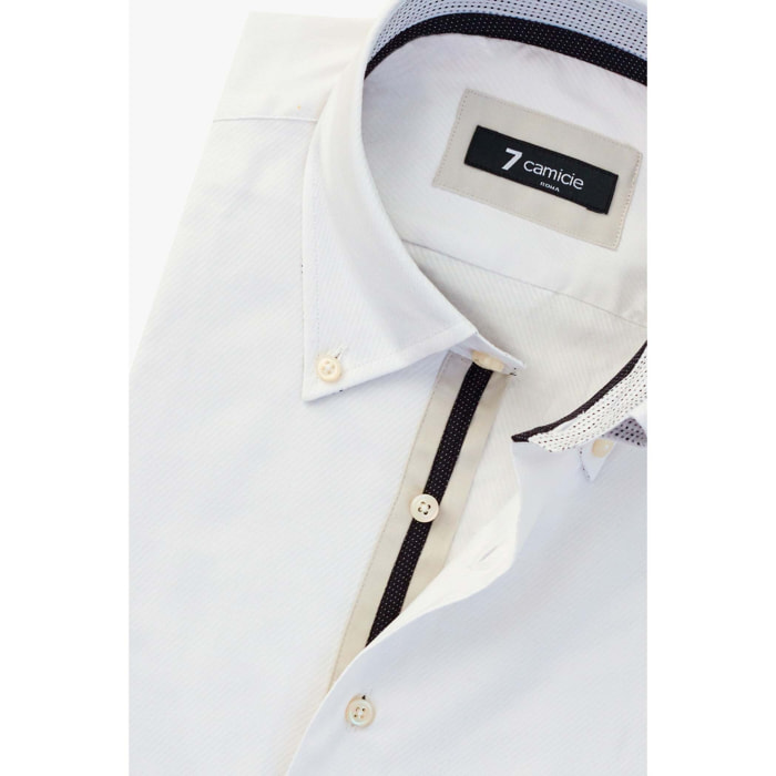 Camicia Uomo 2 Bottoni Button Down Slim Jacquard Fantasia Bianco
