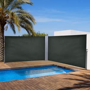 Double store latéral brise-vue paravent rétractable dim. 6L x 1,60H m polyester anti-UV haute densité gris