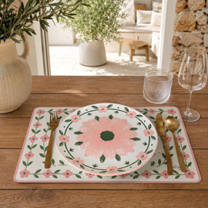 Lot de 6 assiettes plates 27cm en porcelaine blanc et rose floral PRIMAVERA