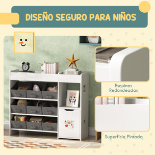 Estantería para Juguetes para Niños Organizador Infantil con 9 Cestas Extraíbles Compartimentos y Láminas de Pegatinas para Guardería Sala de Juegos 92x30x80 cm Blanco