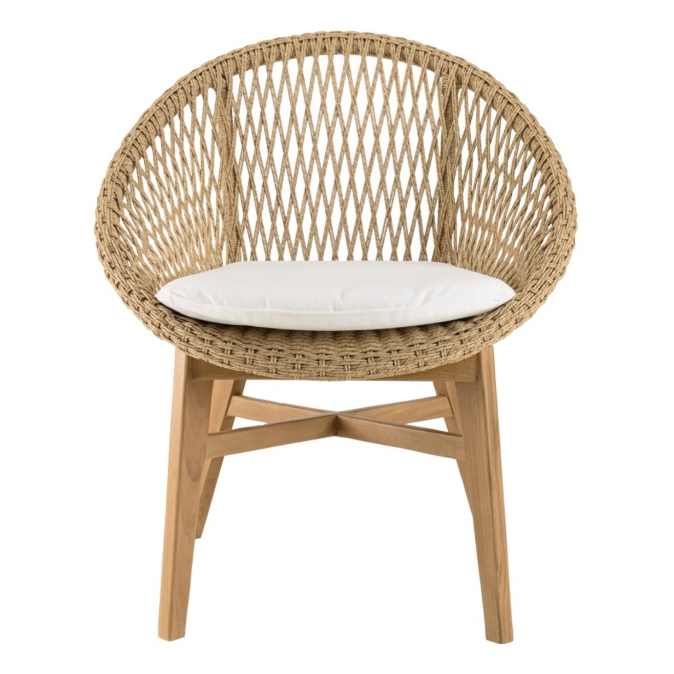 VALERIA - Lot de 2 fauteuils jardin arrondi teck rotin synthétique /coussin