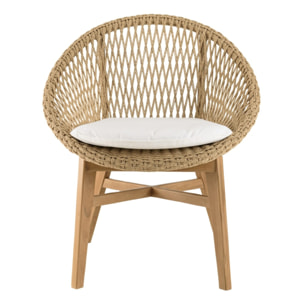 VALERIA - Lot de 2 fauteuils jardin arrondi teck rotin synthétique /coussin
